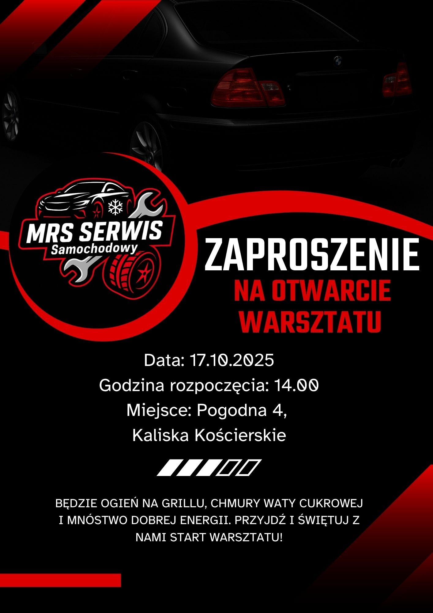 Zaproszenie na otwarcie warsztatu 17.10.2025 – MRS Serwis Samochodowy